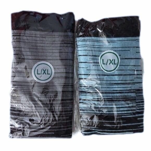 Set of 2 Full Length Knee High Striped Compression Socks New Package GRAY BLUE - Picture 1 of 5